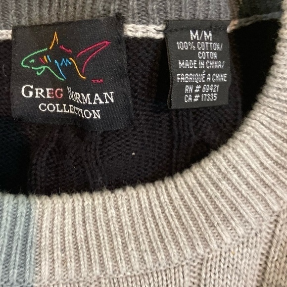Men’s Greg Norman 100% cotton color block cable knit pullover sweater medium - Picture 5 of 5